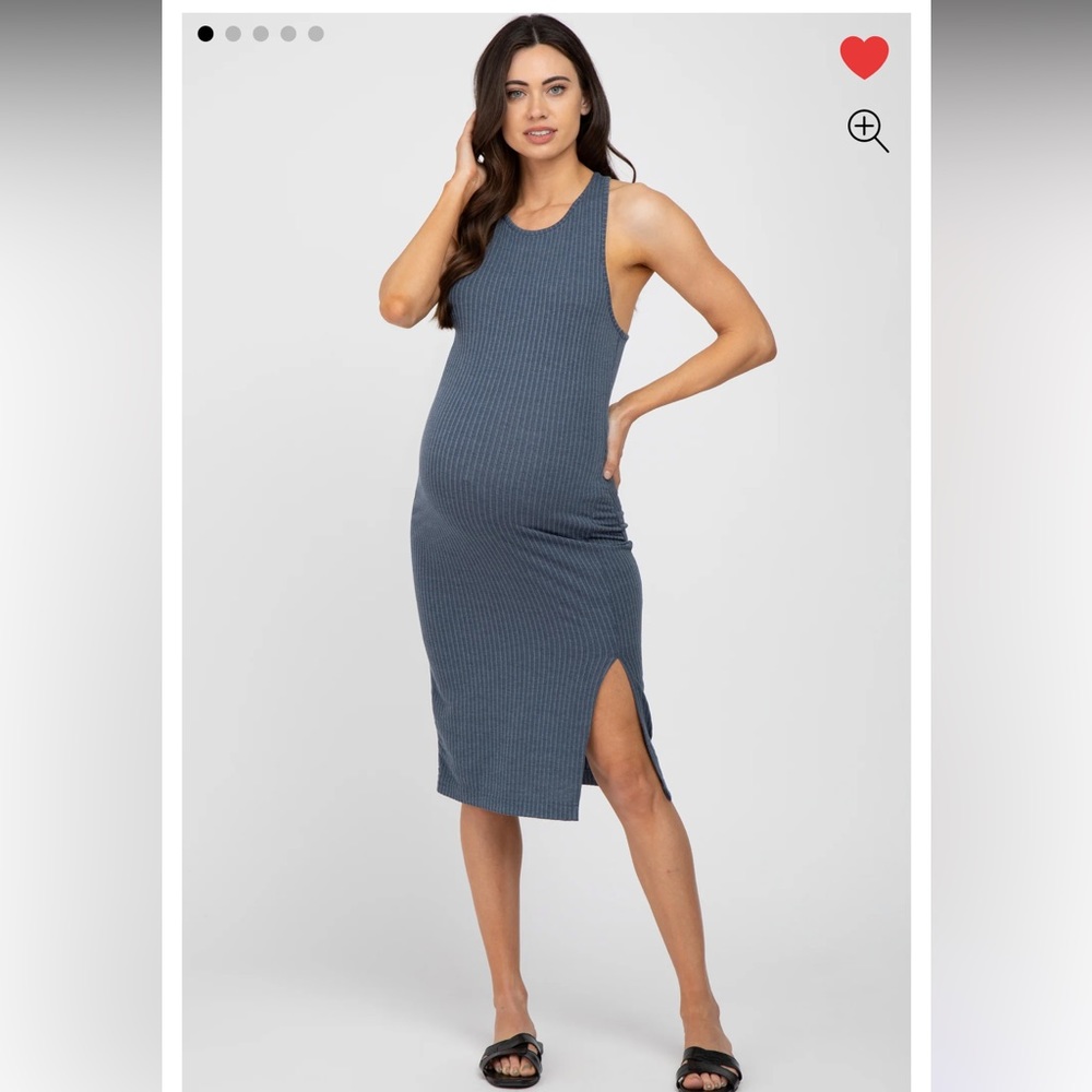 Pinkblush Blue Ribbed Cross Back Maternity Midi Dress